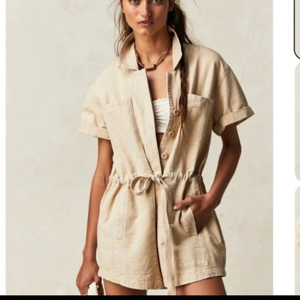 Free People Beige Tie-Waist Romper